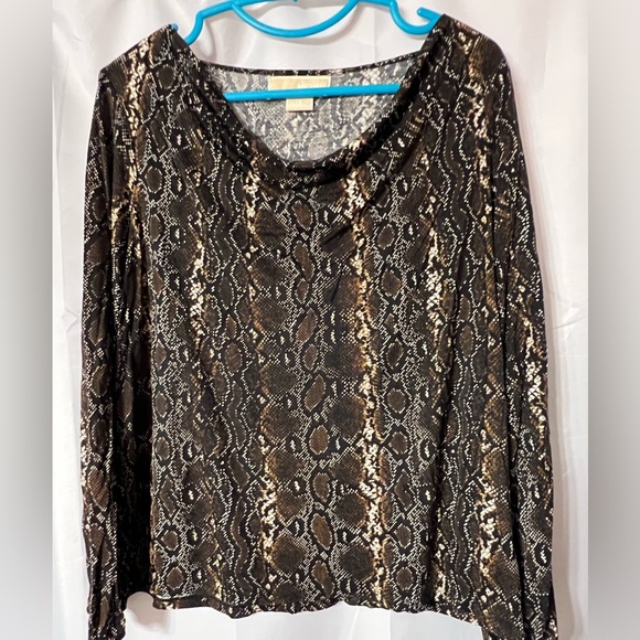 Michael Kors snakeskin print brown and black top size 1X. Drape neckline. - Picture 1 of 4